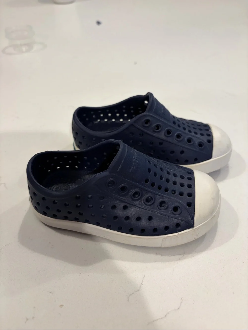 Native Shoes Kids Navy Blue Slip-On Water Shoes with White Toe Cap